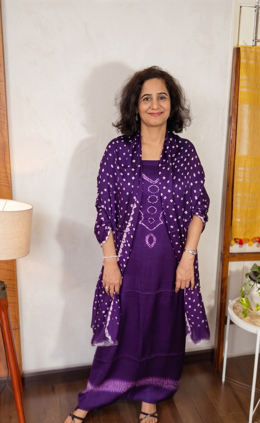 Purple Shibori Modal Silk Suit Set