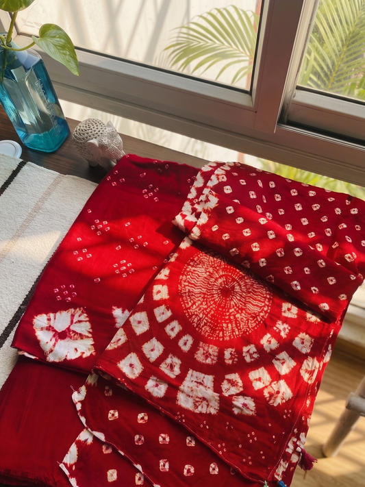 Red Shibori Modal Silk Set