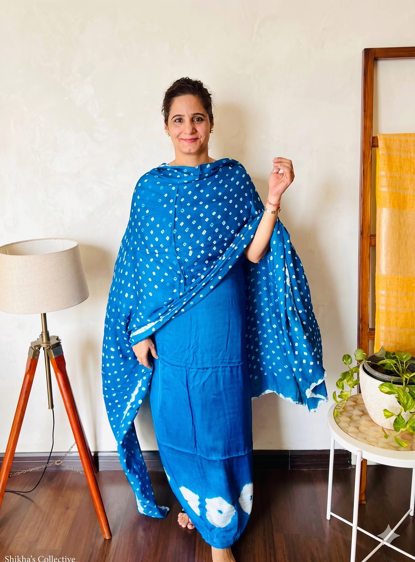 Turquoise Blue Shibori Modal Silk Suit Set