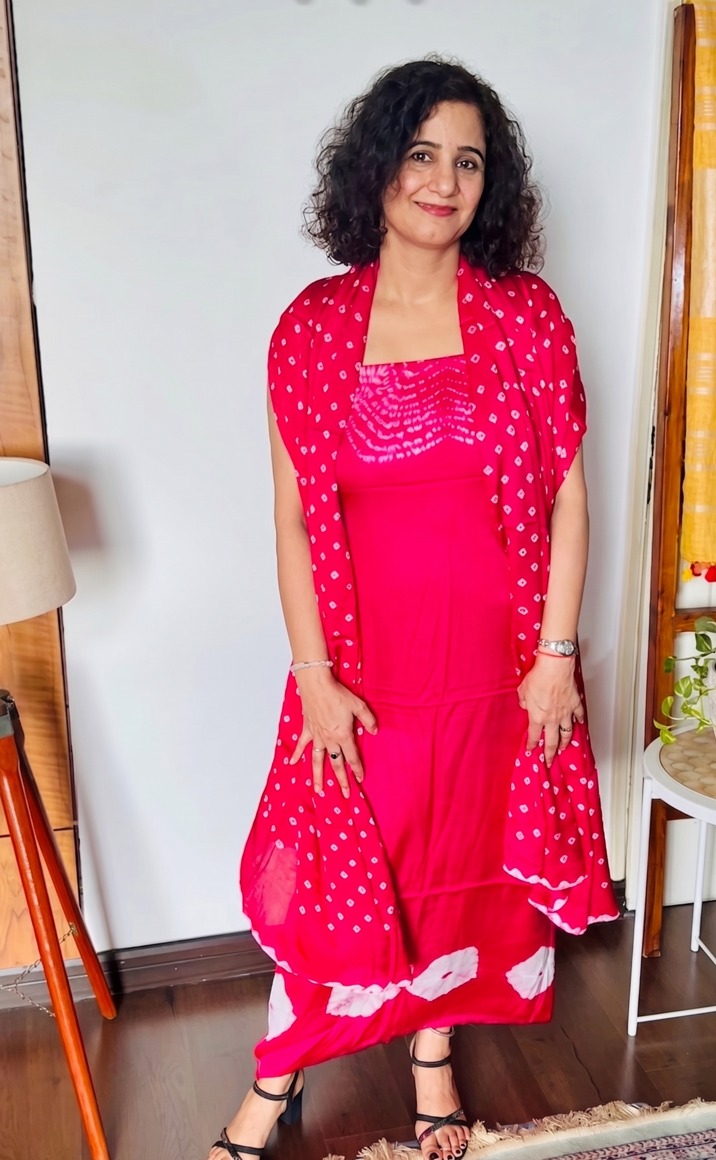Crimson Red Shibori Modal Silk Suit Set