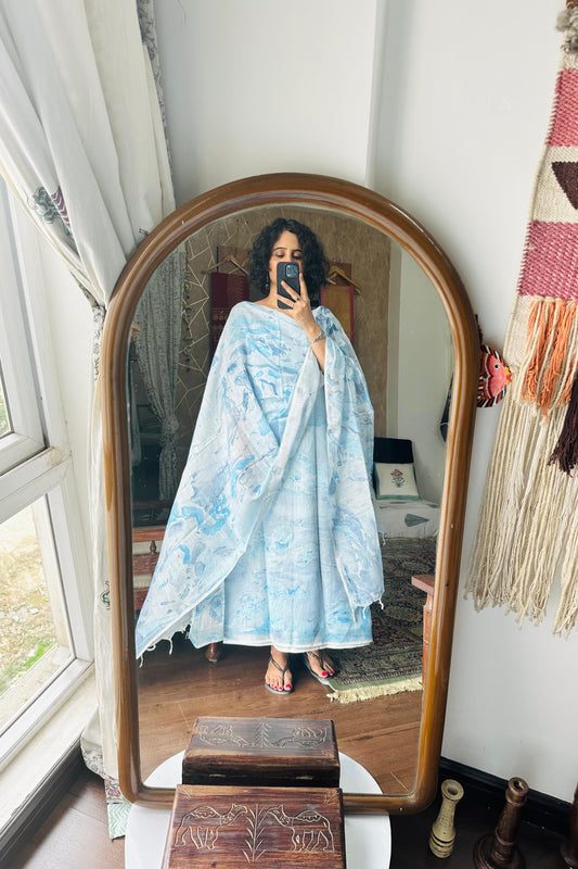Pastel Blue Linen Suit Set