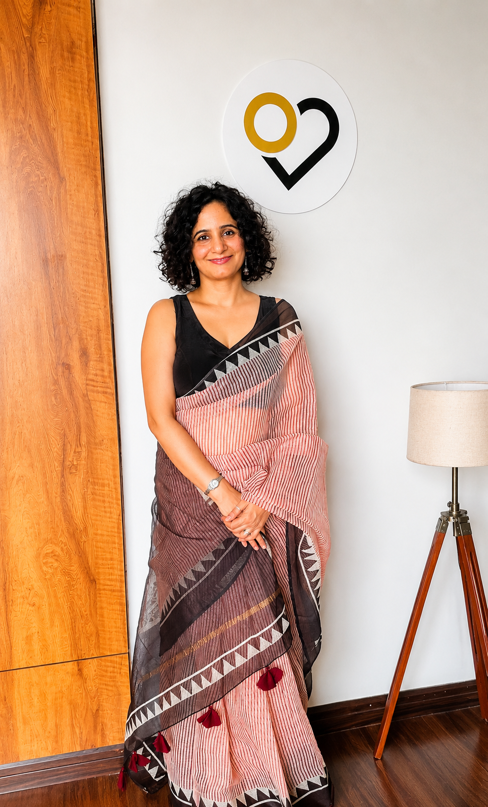 Blush and Black Striped Kota Doria Saree
