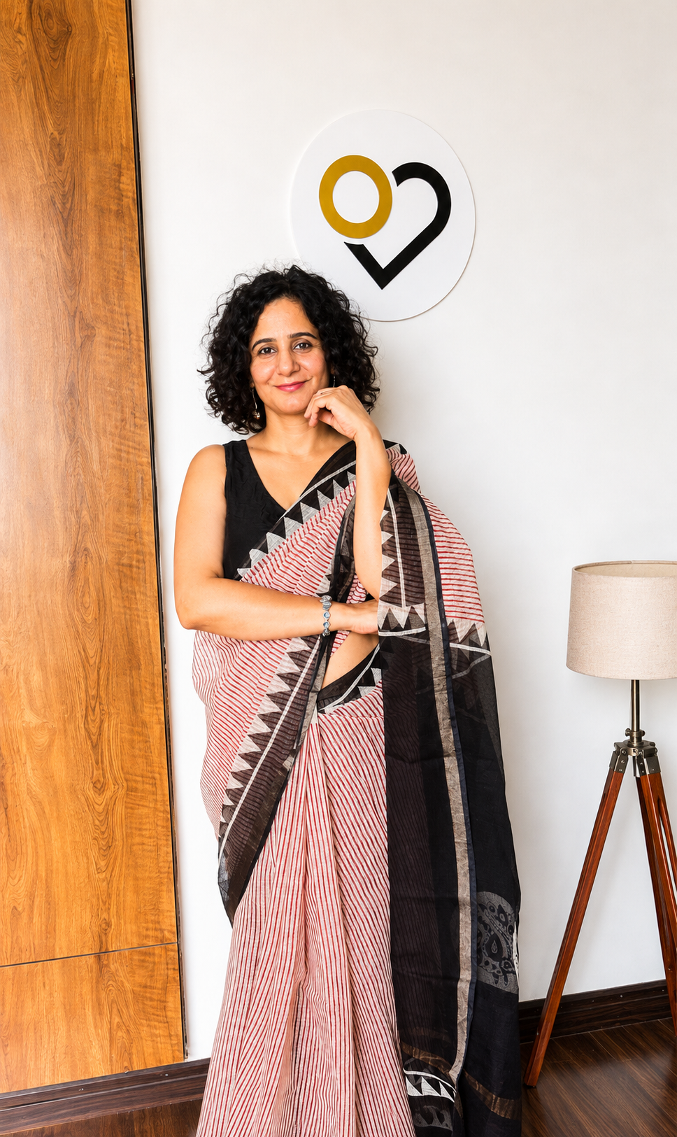 Blush and Black Striped Kota Doria Saree