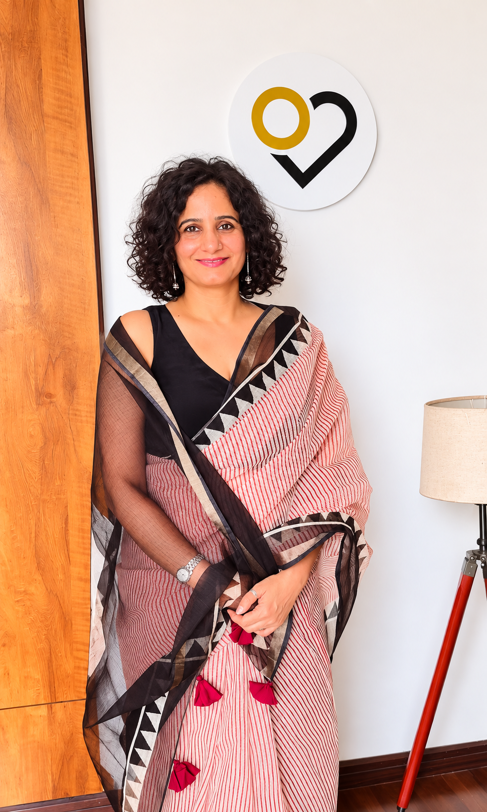 Blush and Black Striped Kota Doria Saree