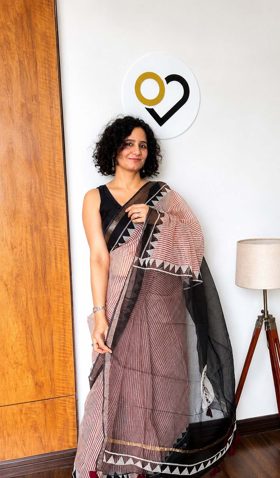Blush and Black Striped Kota Doria Saree