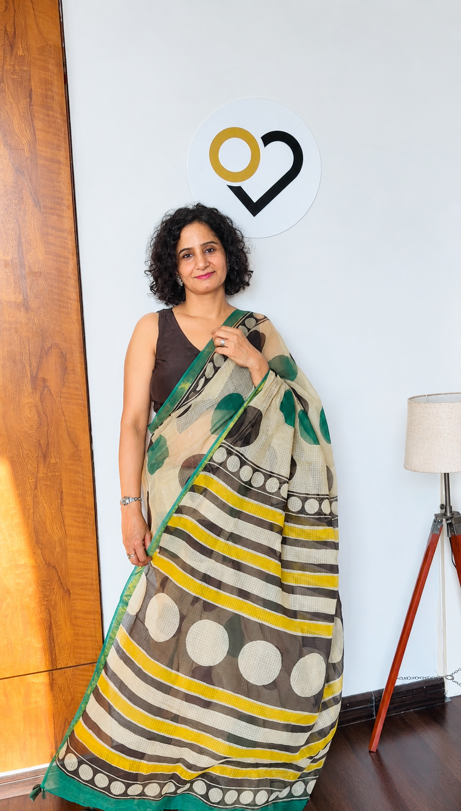 Ivory & Teal Kota Doria Saree