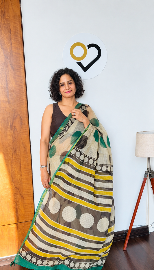 Ivory & Teal Kota Doria Saree
