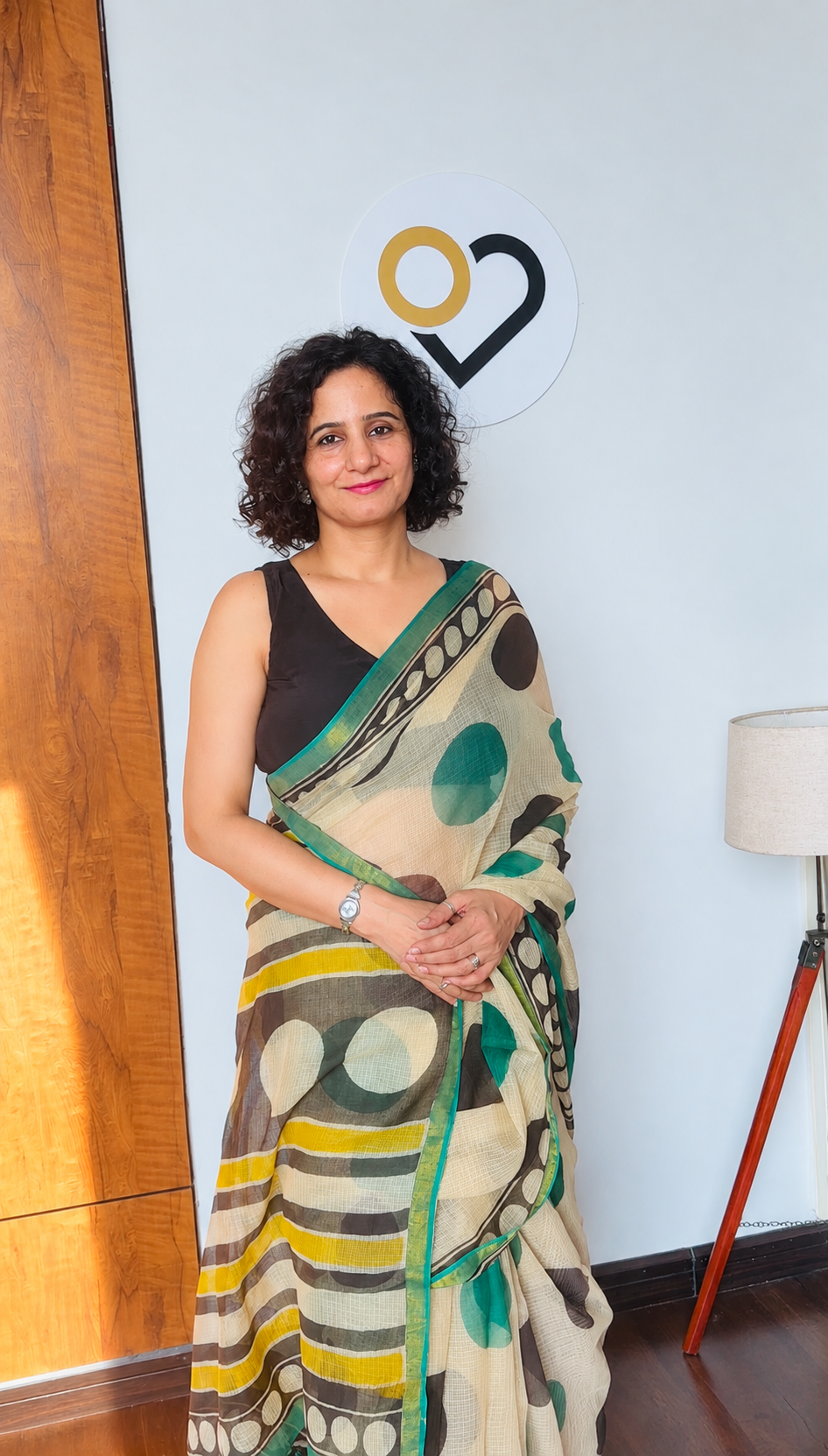 Ivory & Teal Kota Doria Saree
