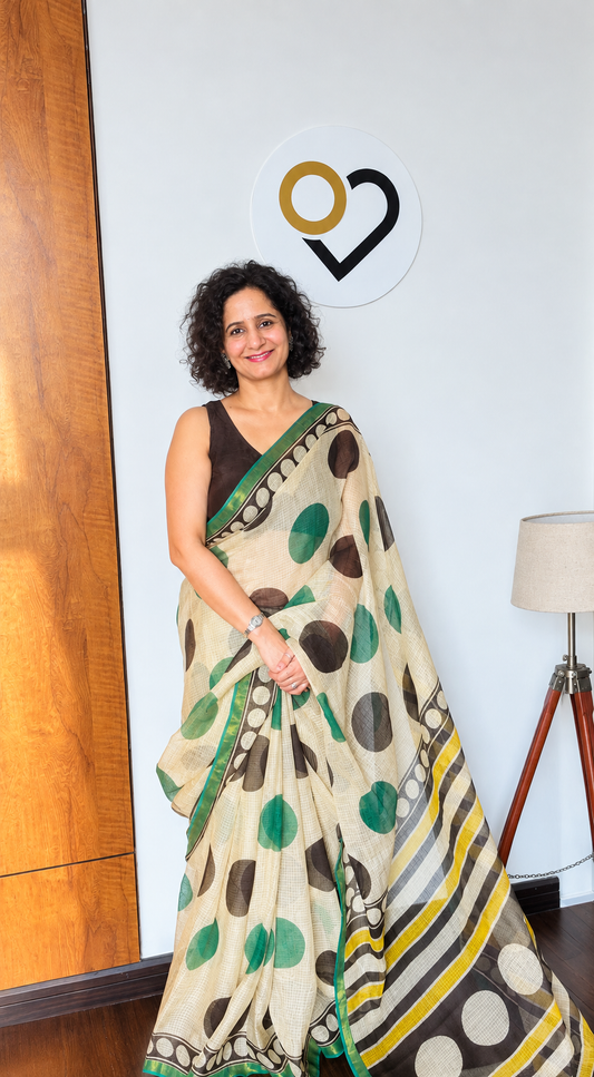 Ivory & Teal Kota Doria Saree
