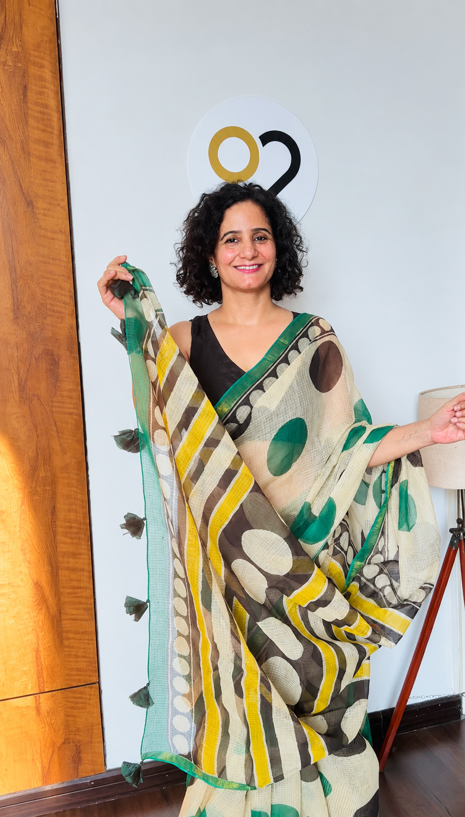 Ivory & Teal Kota Doria Saree
