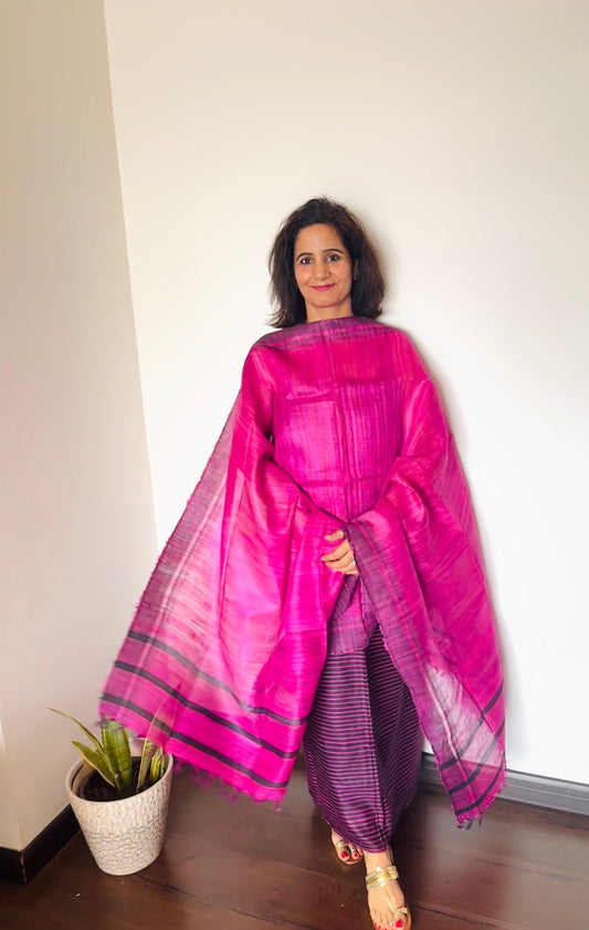 Plum Tusser Silk Suit Set