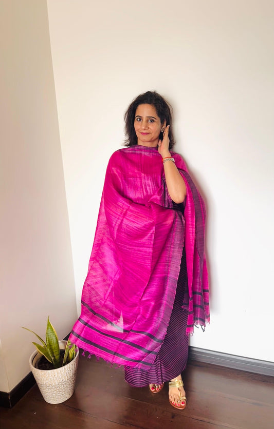Plum Tusser Silk Suit Set