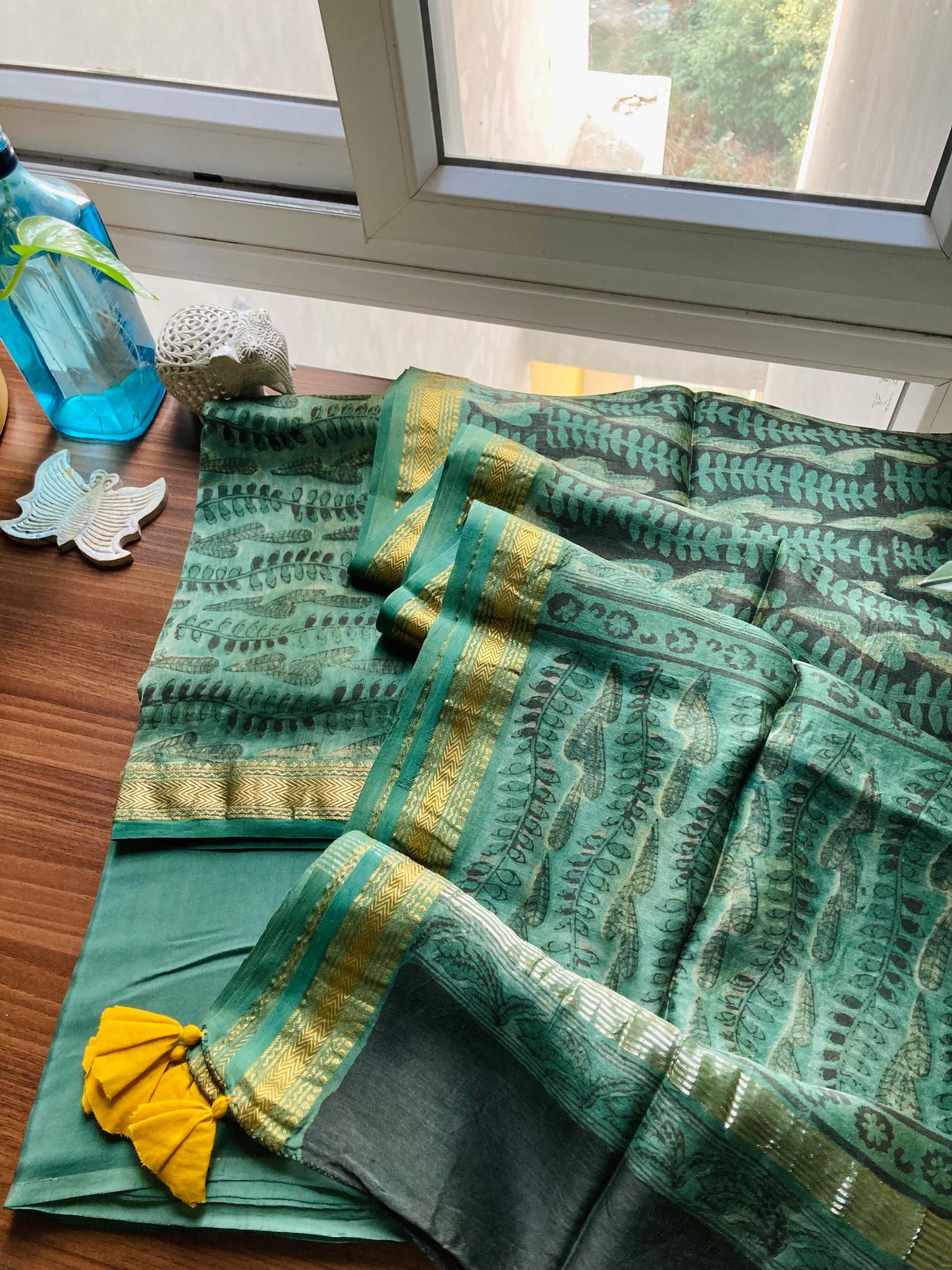 Green Ajrakh Maheshwari Silk Suit Set