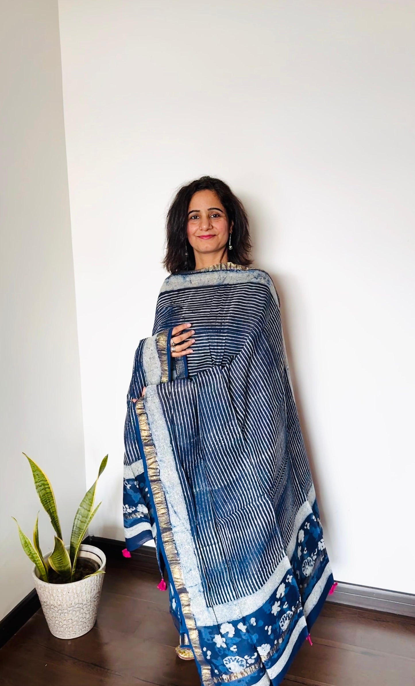 Indigo Ajrakh Maheshwari Silk Suit Set