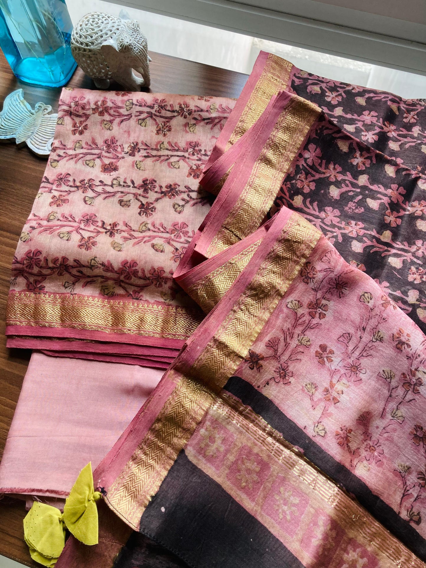 Dusty Rose Ajrakh Maheshwari Silk Suit Set
