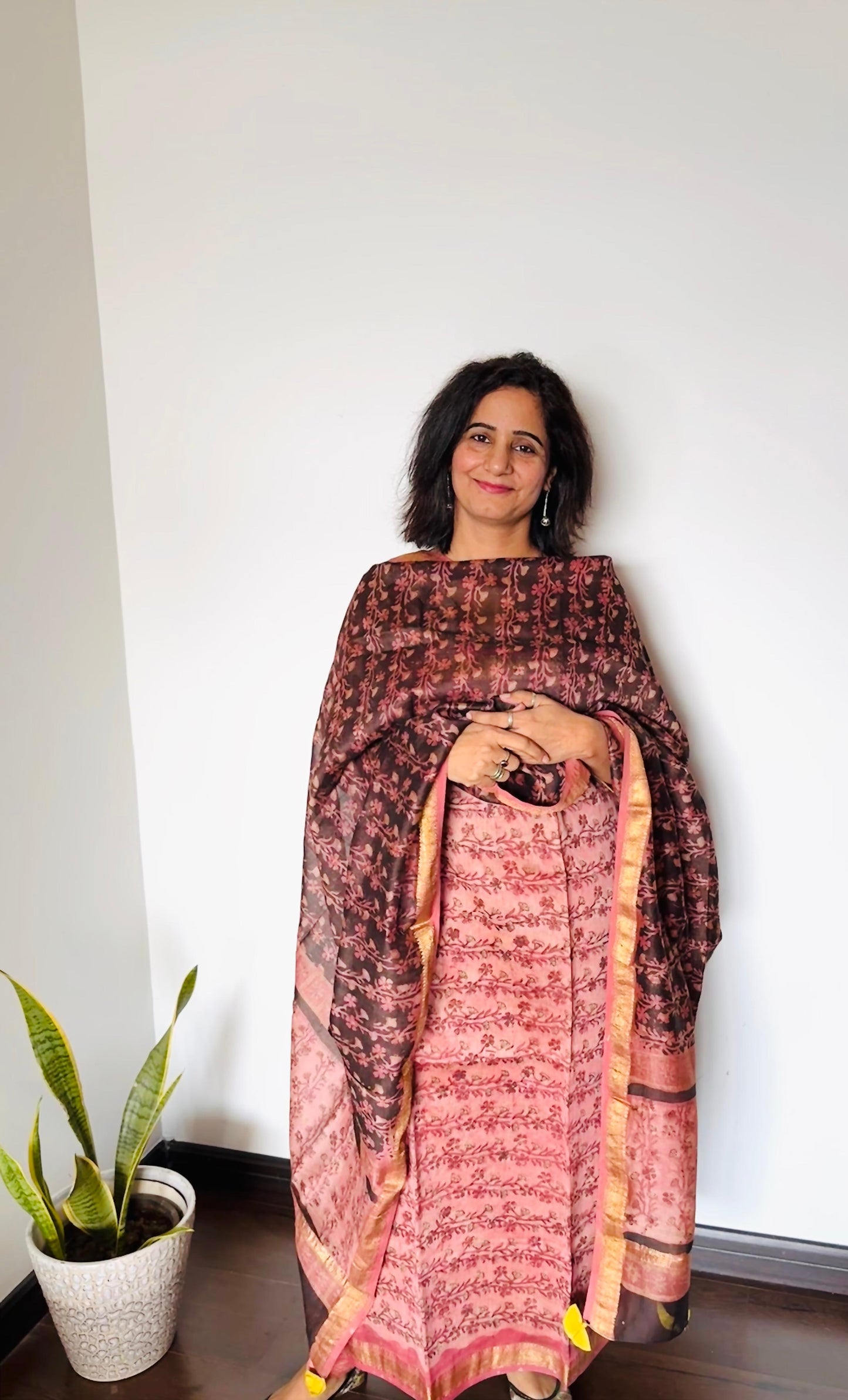 Dusty Rose Ajrakh Maheshwari Silk Suit Set