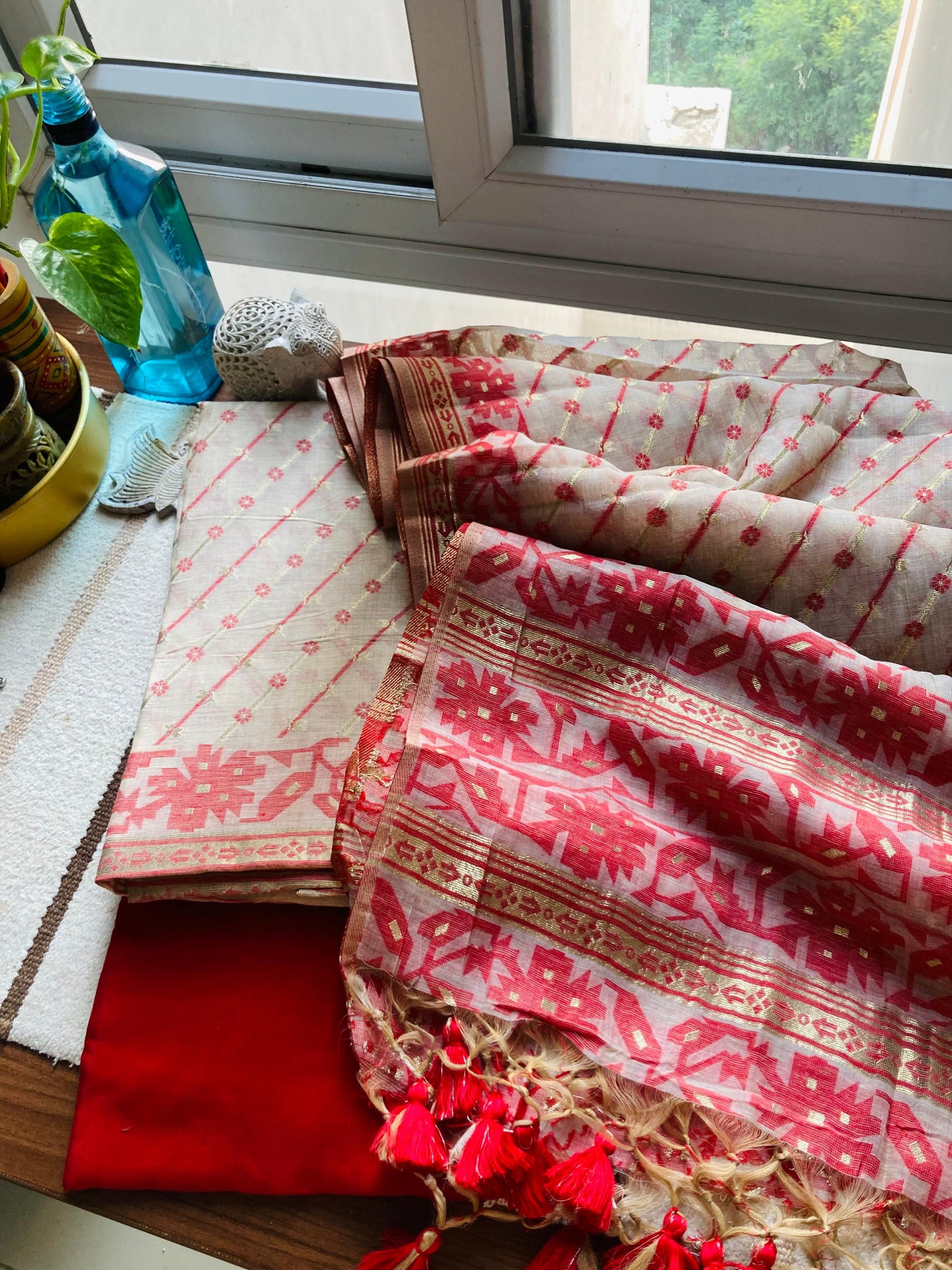 Peach & Coral Jamdani Chanderi Suit Set