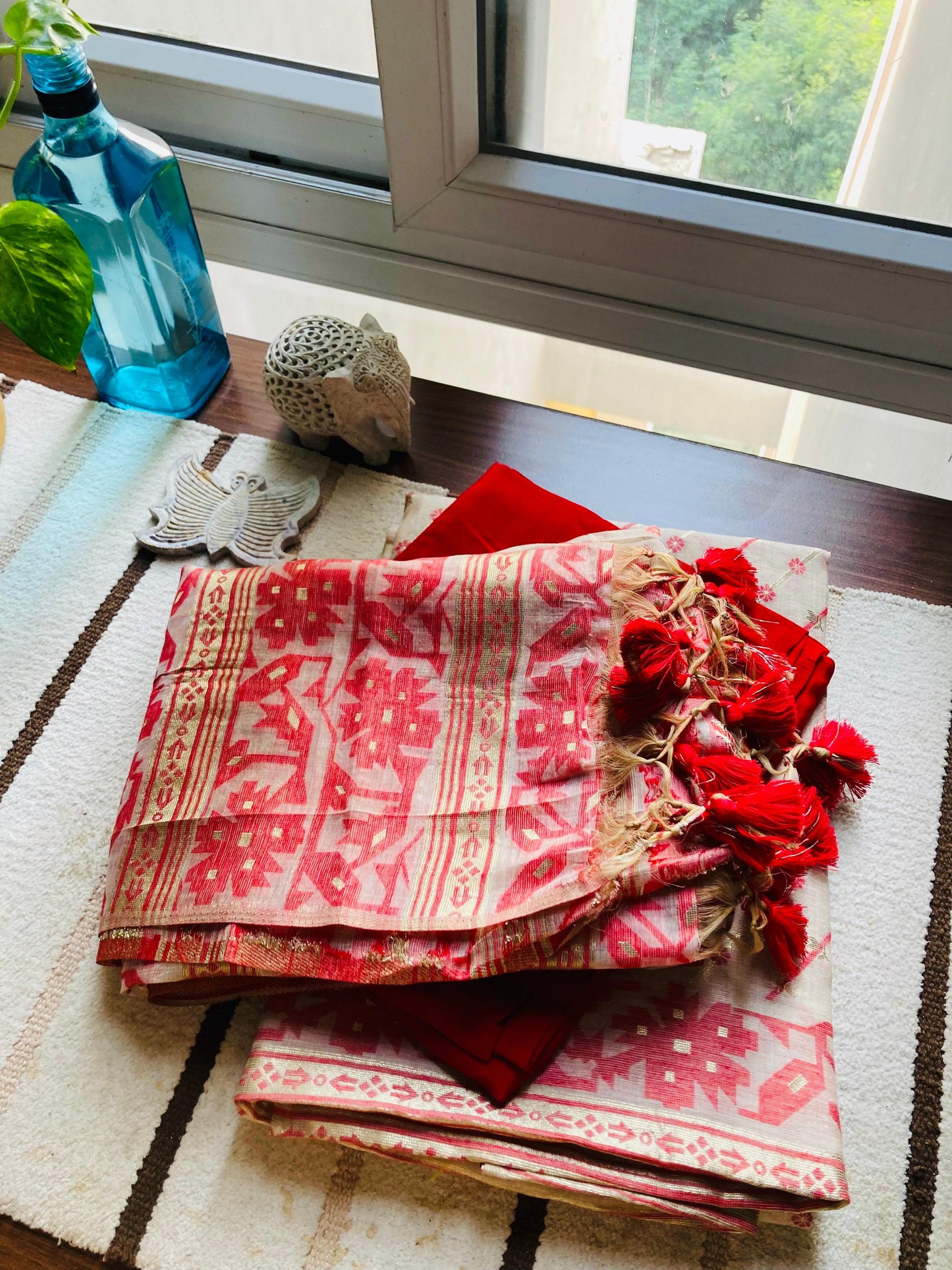 Peach & Coral Jamdani Chanderi Suit Set