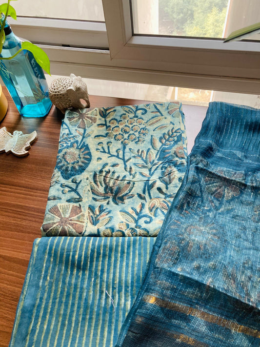 Indigo Ajrakh Kota Dupatta Suit Set