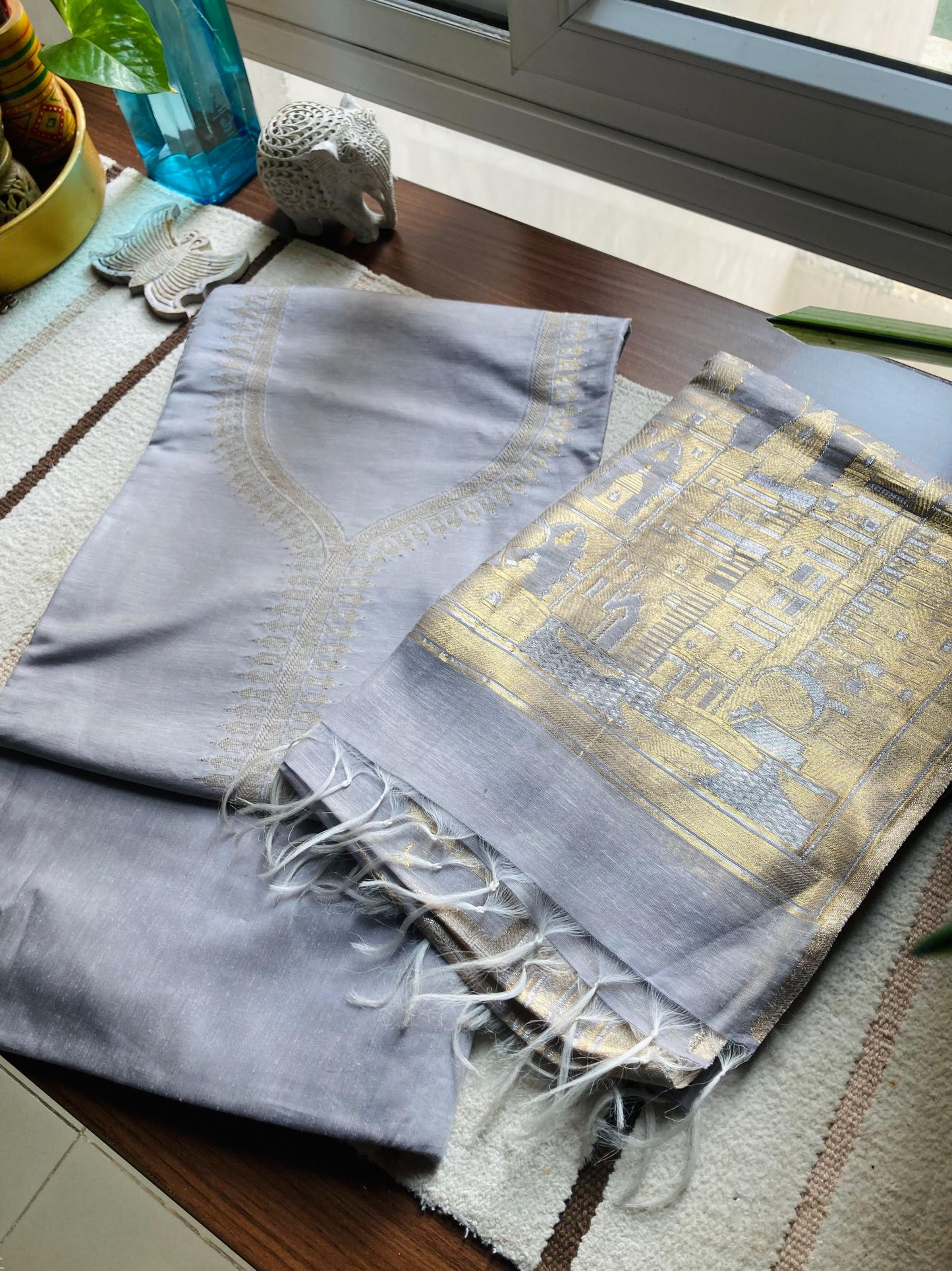 Platinum Grey Tajmahal Silk Suit Set