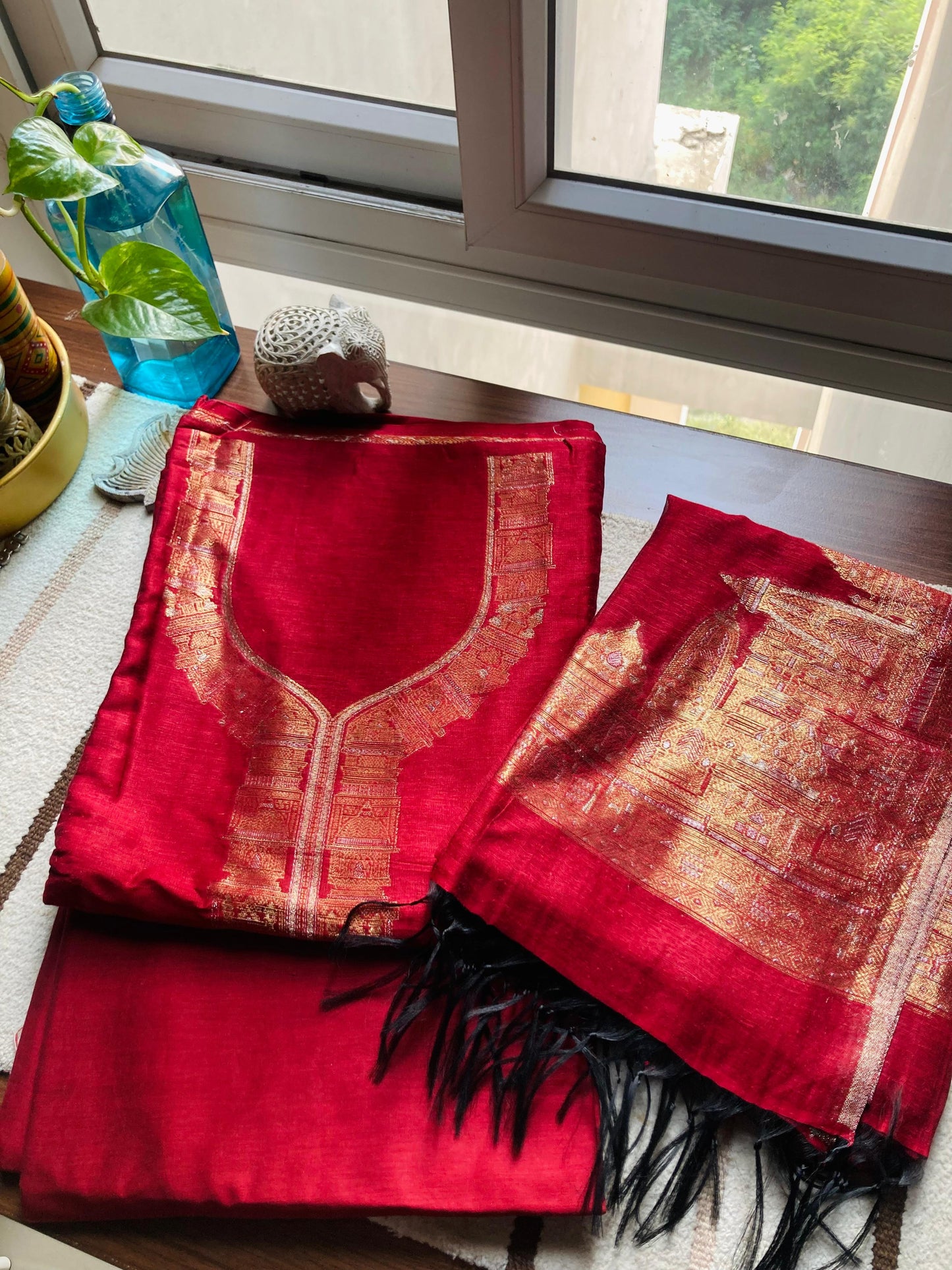 Red Taj Mahal Pure Silk Suit Set