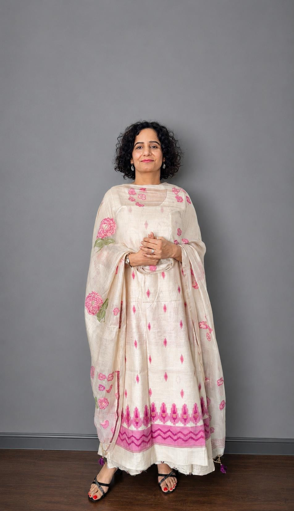 Ivory & Pink Jamdani Chanderi Suit Set