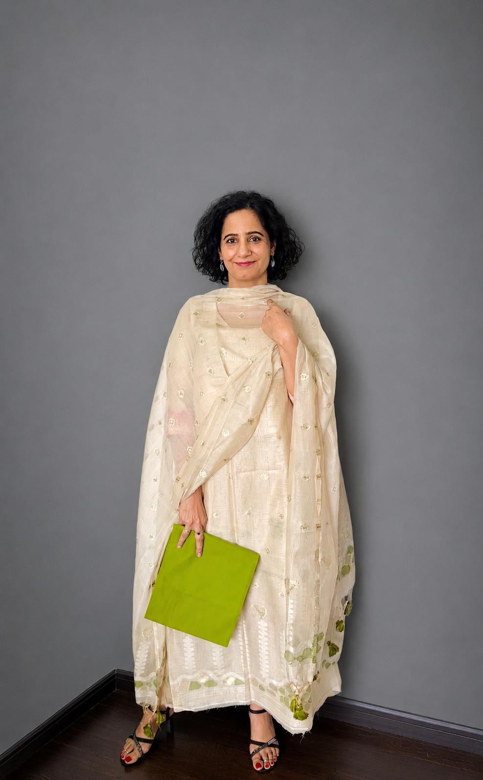 Ivory & Green Jamdani Chanderi Suit Set