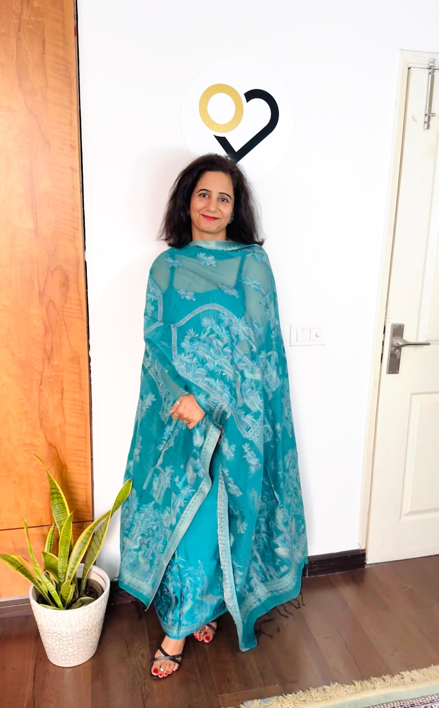 Sea Blue Silk Suit Set
