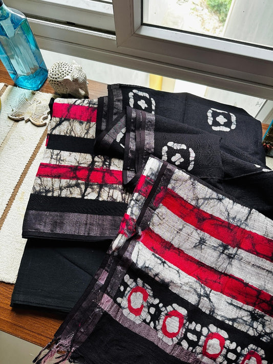 Charcoal Black &  Red Linen Suit Set