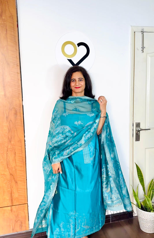 Sea Blue Silk Suit Set