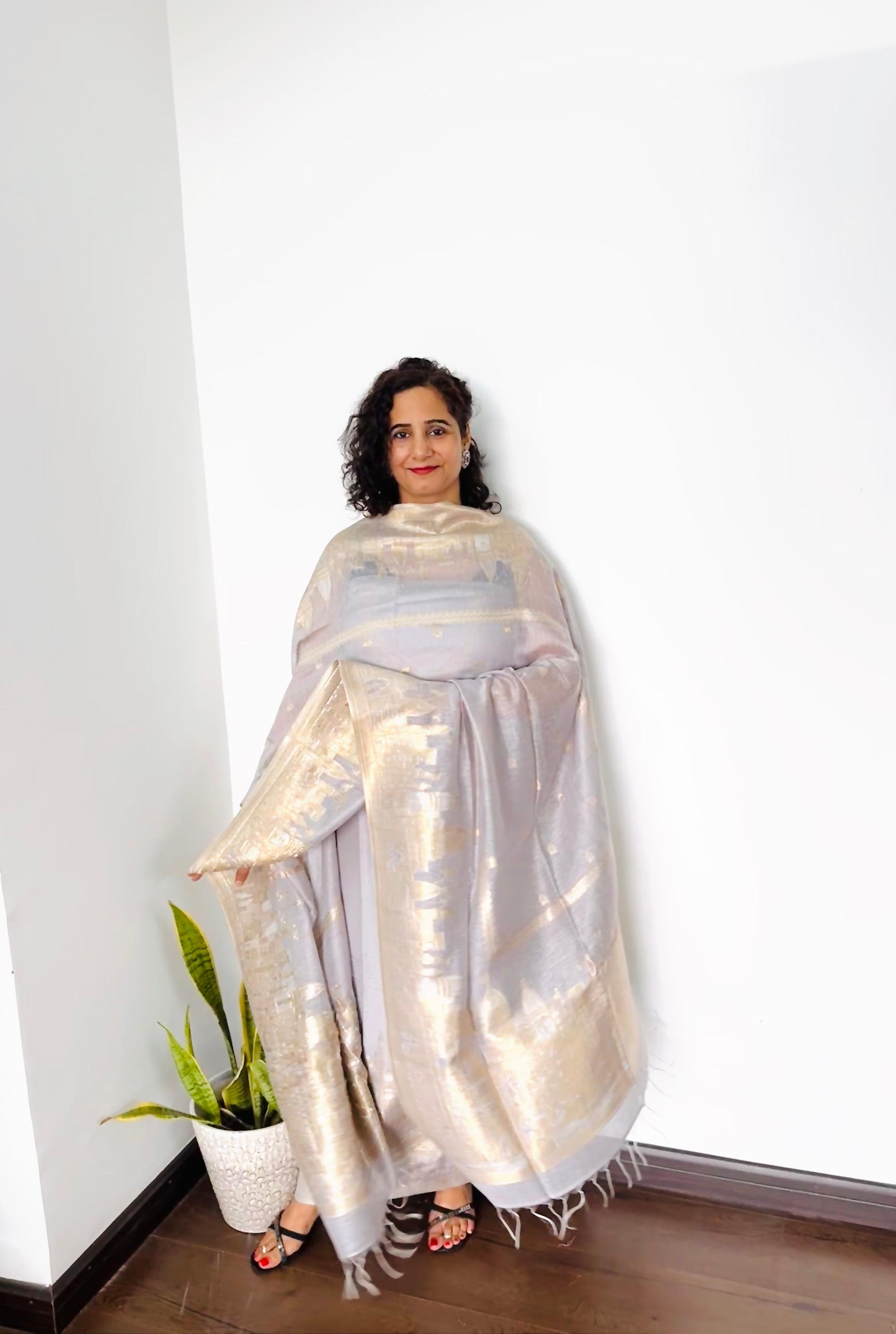 Platinum Grey Tajmahal Silk Suit Set