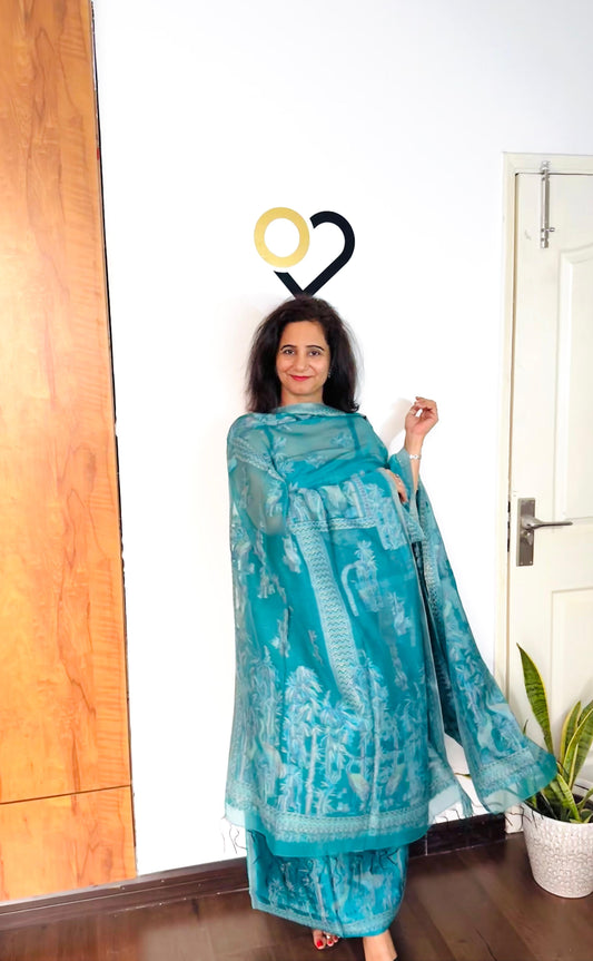 Sea Blue Silk Suit Set