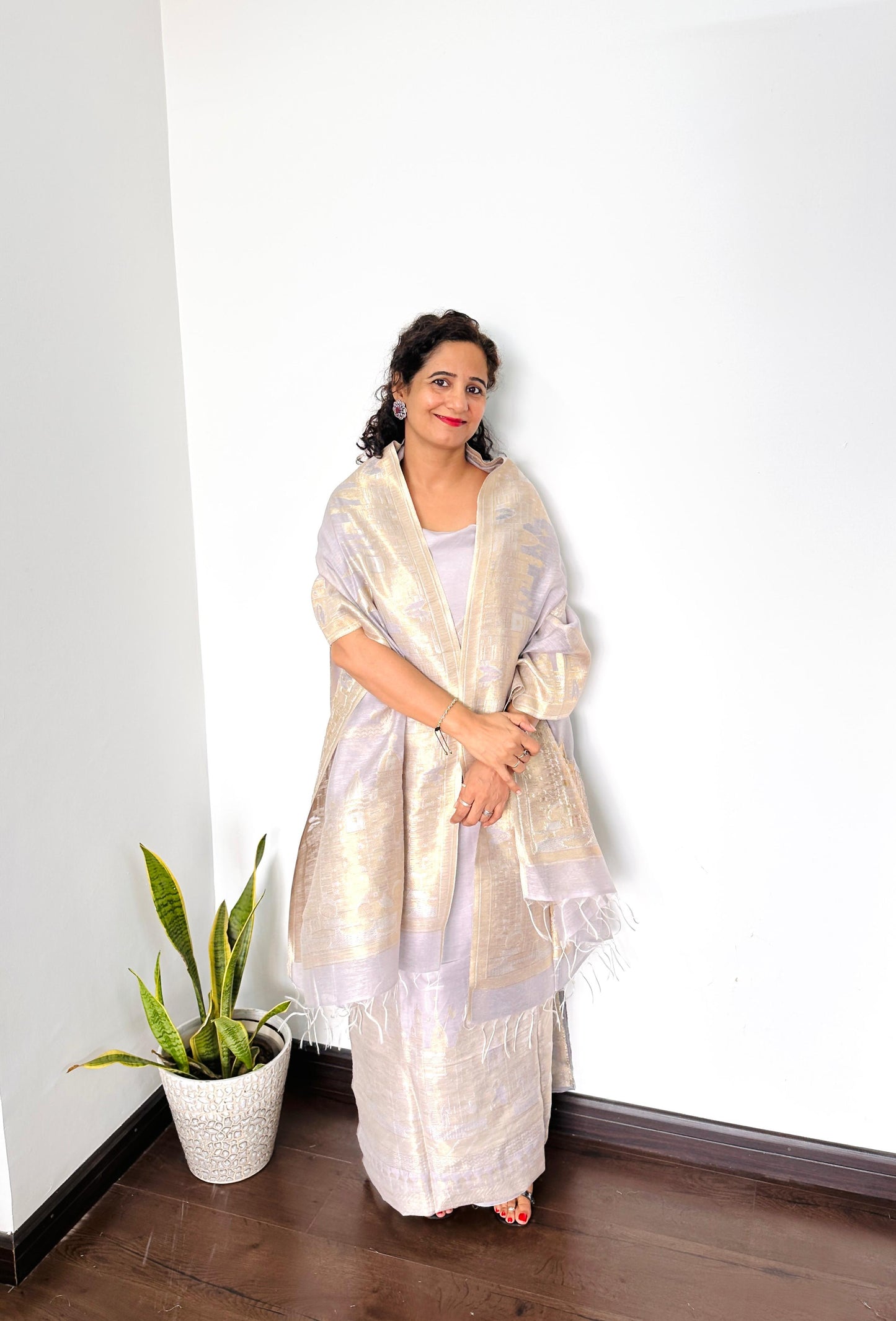 Platinum Grey Tajmahal Silk Suit Set