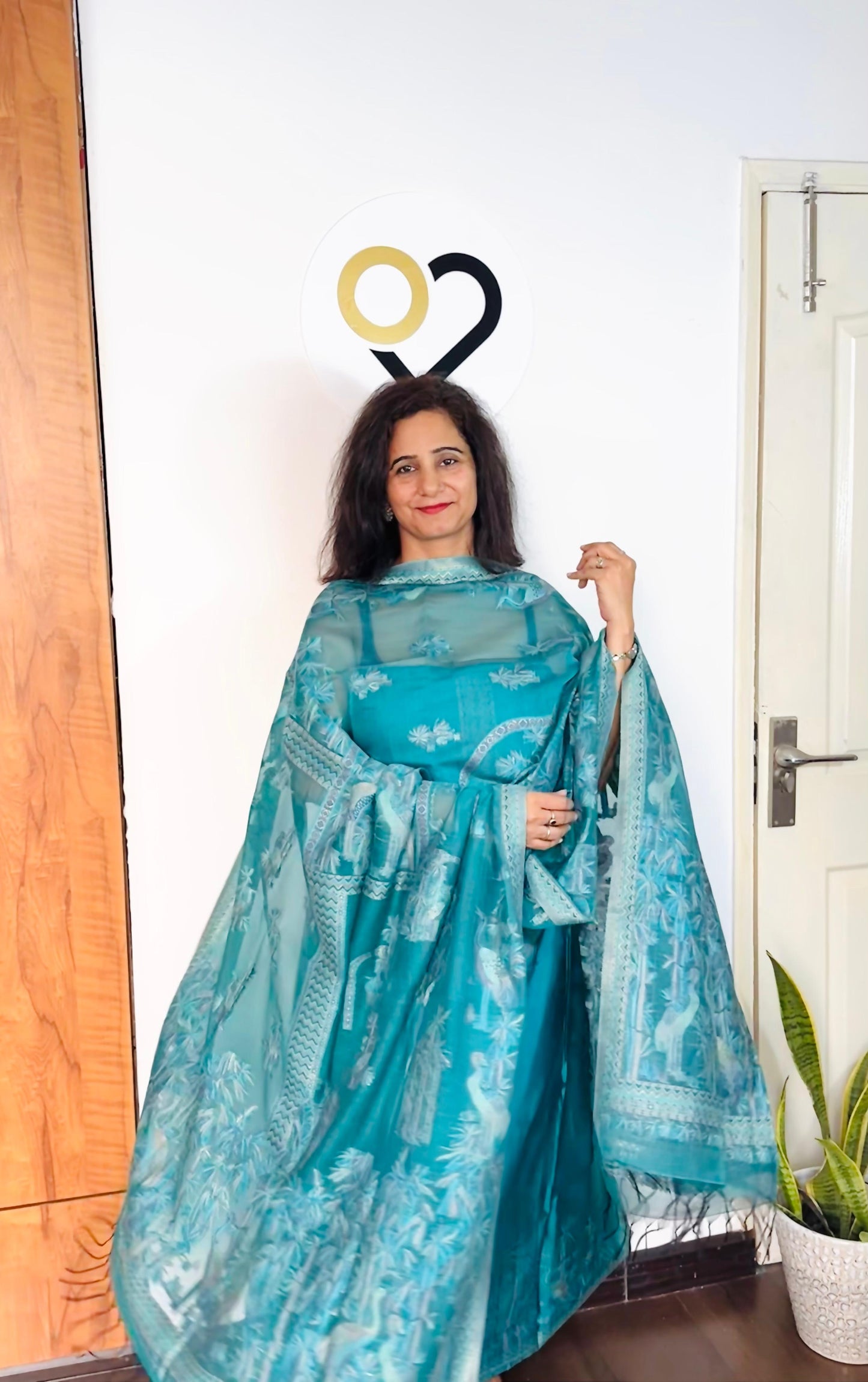 Sea Blue Silk Suit Set